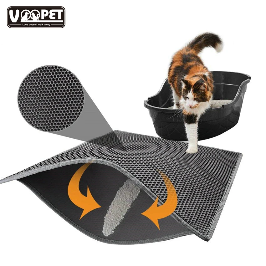 Коврик для кошачьего туалета, двухслойный ПВХ коврик для кошачьего туалета с водонепроницаемым дном, складной дышащий коврик для кошек