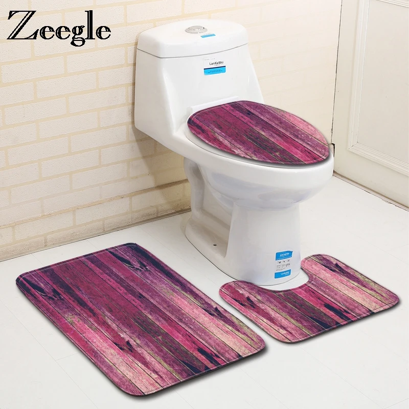 

Zeegle 3pcs Bath Mats Set Non-Slip Bathroom Carpet Doormat Decor Toilet Seat Cover Rug Bathroom Mats Set Shower Rug