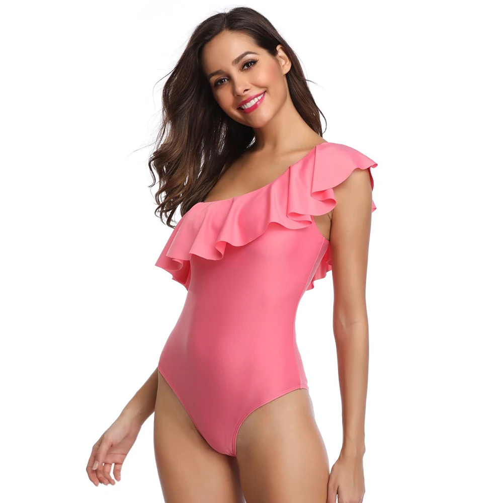 Женский розовый купальник новинка 2019 женский однотонные сексуальные цельные