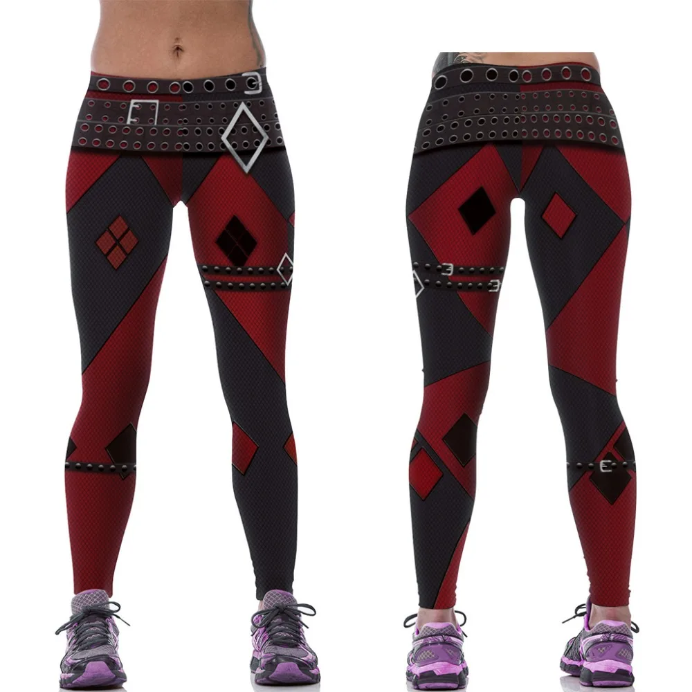 CostumeBuy Фитнес Леггинсы для йоги и тренировок красные Harleen Quinzel спортивные обтягивающие колготки Бэтмен Джокер Харли Квинн брюки колготки L920