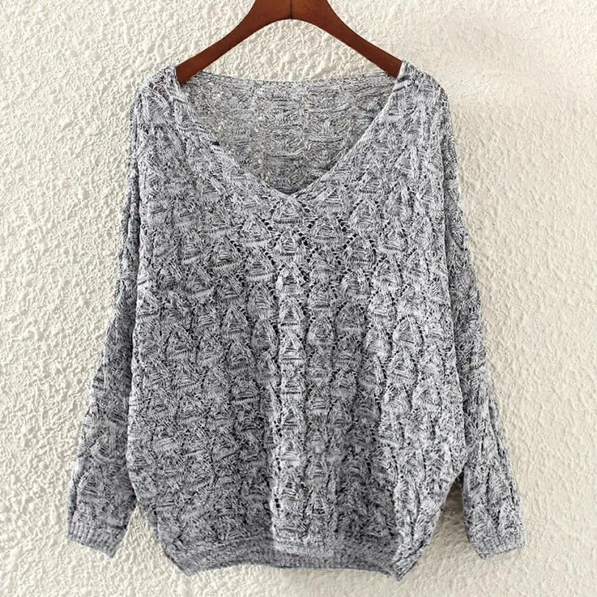 Свитер женский зимний белый вязаный с вырезом длинным рукавом 2018 C30816 | Женская