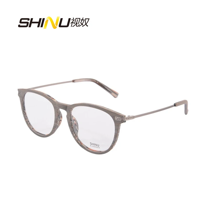 

imitation wood-grain eyeglases frame women vintage round glasses frame full rim with box case cloth Oculos de grau 5065
