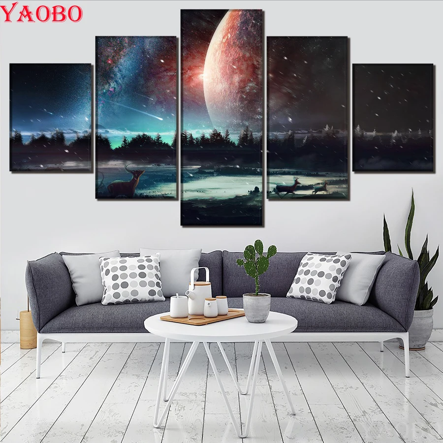 

5D DIY Алмазная картина звездное небо пейзаж круглый квадратный алмаз вышивка космическое изображение планеты Стразы мозаика 5 шт