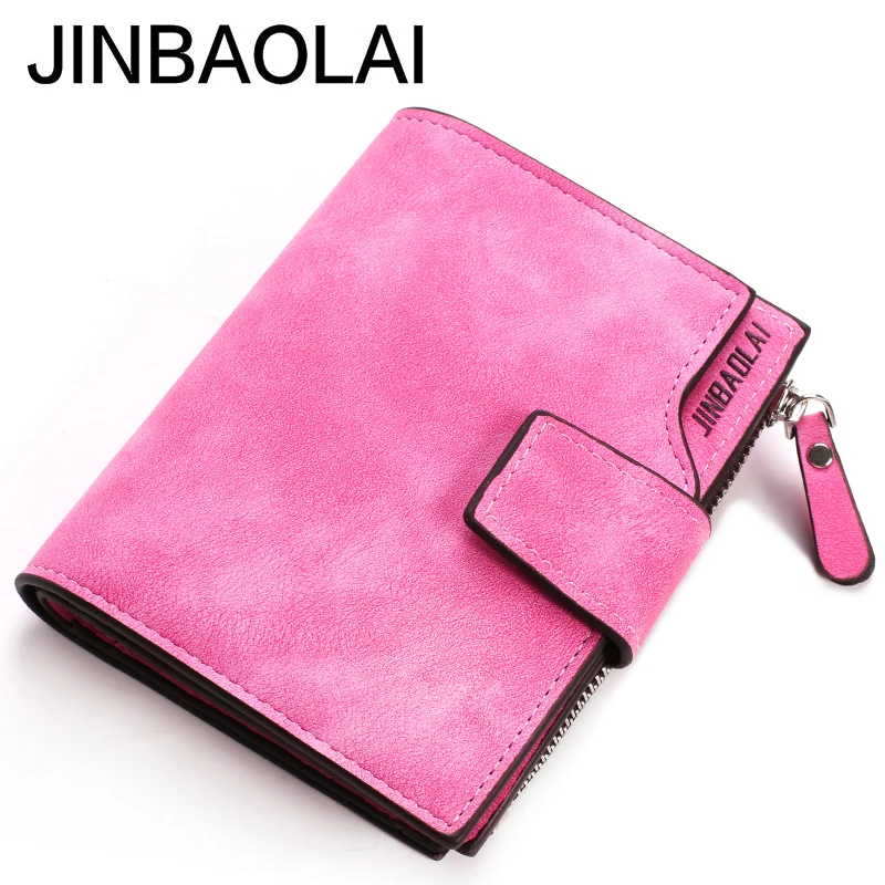 

JINBAOLAI Pu leather ladies wallet matte leather zipper buckle multi-card position purse Korean luxury brand ladies wallet