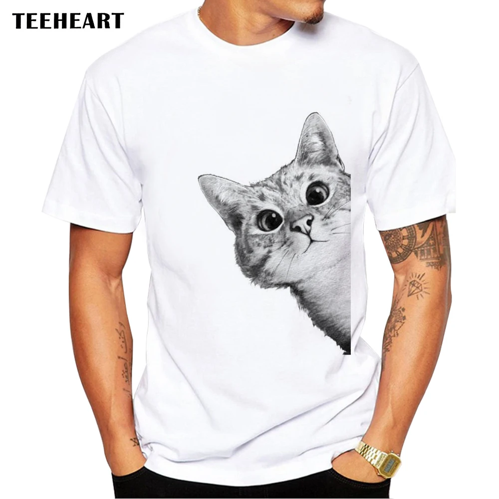TEEHEART трусливый кот Мужская футболка Милая с принтом кота короткий рукав