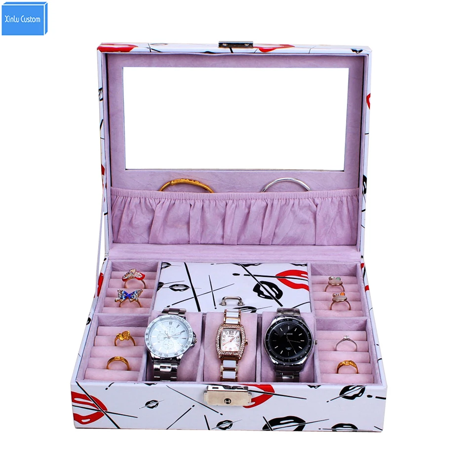

Special gift case for Women makeup organizer box home storage desk organization mirror jewelry watch colorful holder box WBG1092