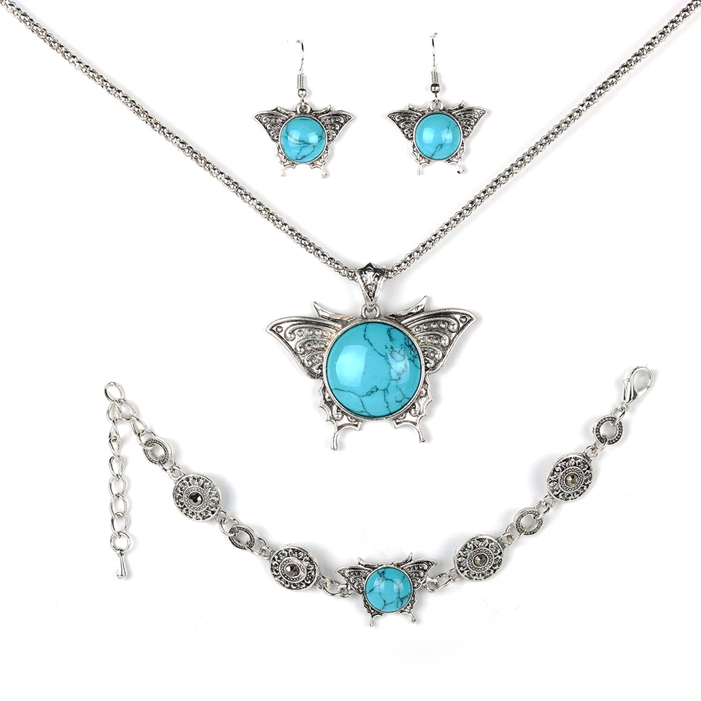 Форме бабочки Круглый Бирюзовый Choker Кулон Ювелирные Наборы Содержит Серьги