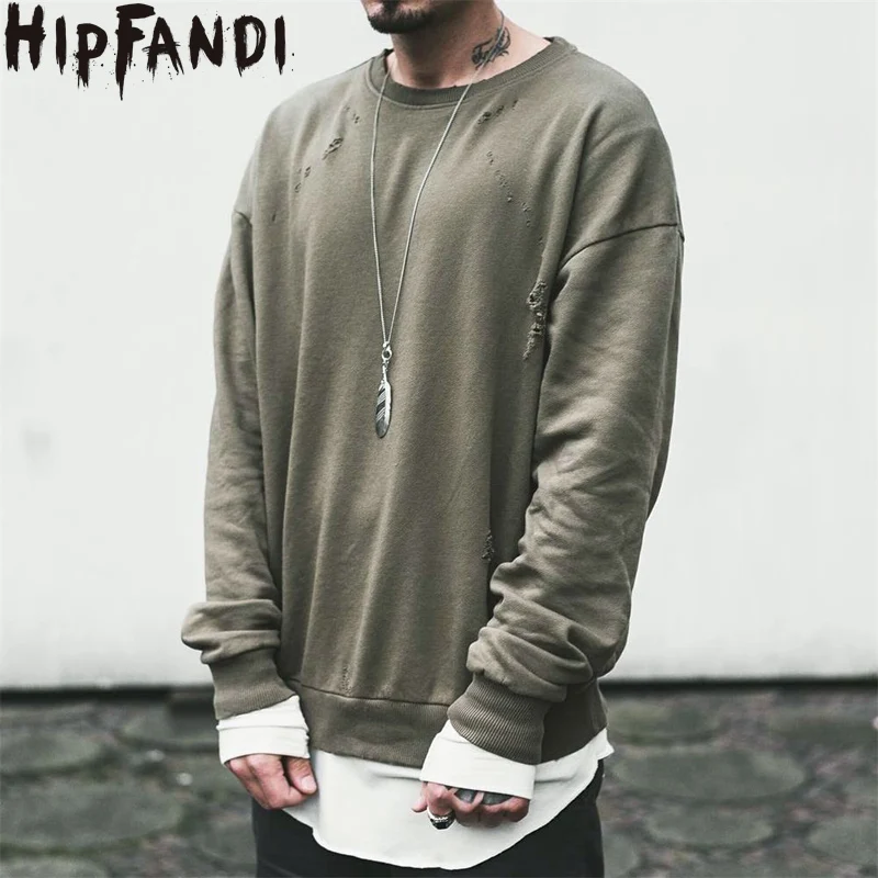 Мужской трикотажный пуловер зеленый потертый свитер с круглым вырезом|mens crew neck