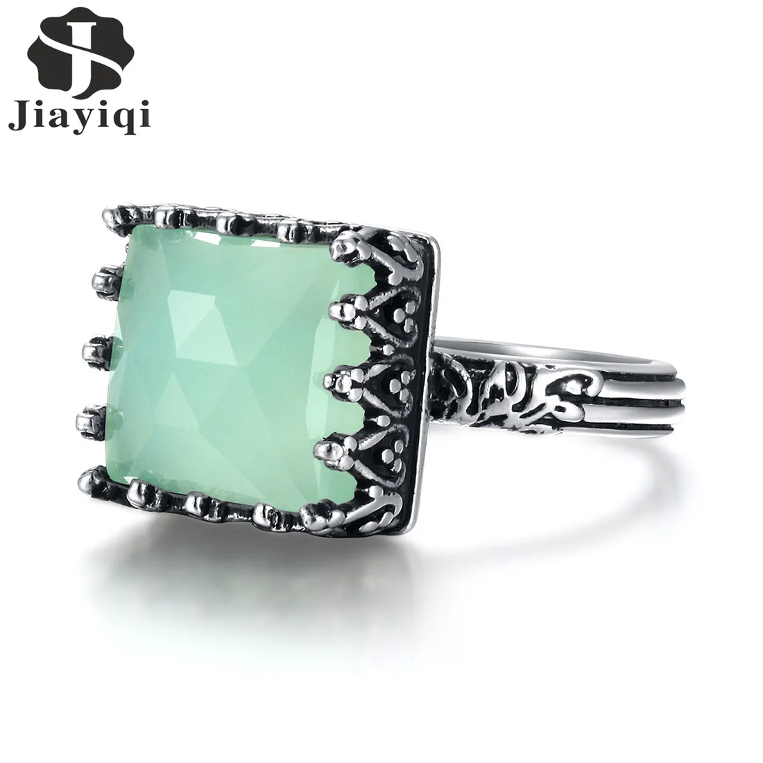 2018 винтажное старинное серебряное квадратное зеленое кольцо принцессы с лунным