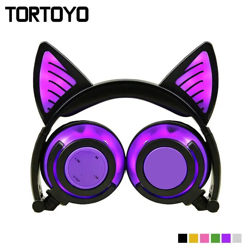 Складные стерео наушники TORTOYO с милыми кошачьими ушками светодиодные светящиеся