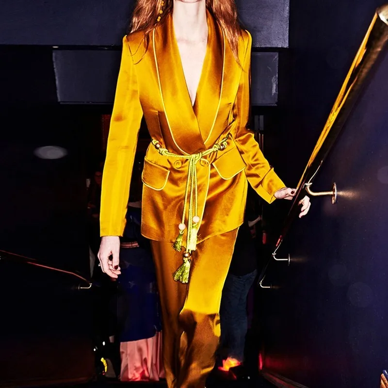 TWOTWIN стильные женские костюмы на шнуровке блейзер с длинным рукавом пальто