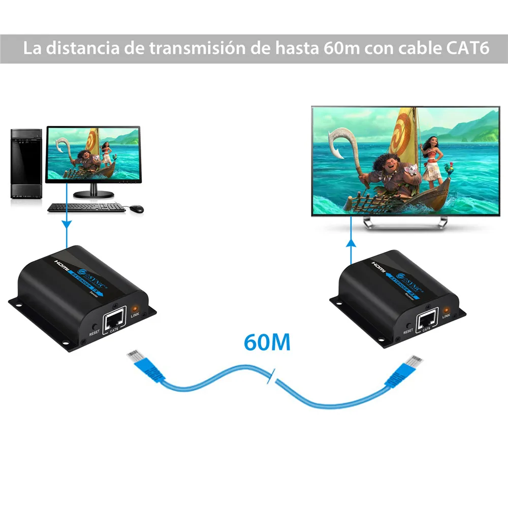 Esynic HDMI удлинитель сигнала до 60 м RJ45 передатчик TX/RX репитер усилитель приемник для