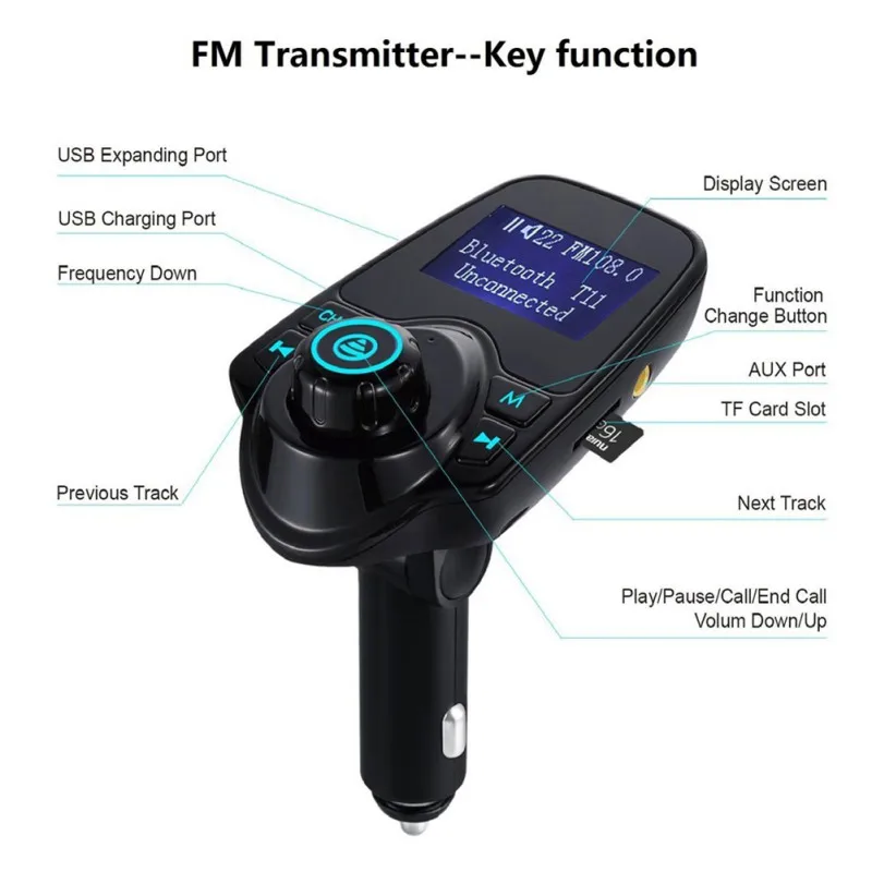 Bluetooth Беспроводной автомобиля Mp3 плеер автомобильный комплект громкой связи FM передатчик A2DP 5 V 2.1A USB Зарядное устройство ЖК-дисплей Дисплей автомобильный fm-модулятор A