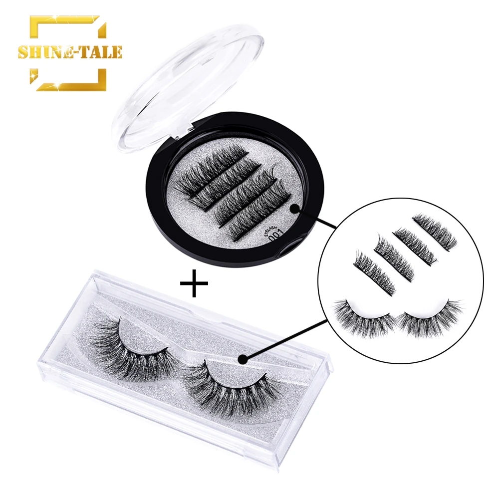 Shine-tale 2 Pairs Mink Eyelashes 1 Magnetic &amp Glue Lashes Natural Long 3D False Eyelash | Красота и здоровье