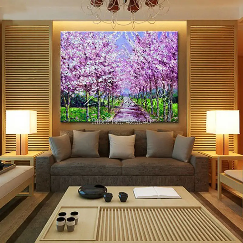 Ручная роспись сакуры оттенки палитра нож картина маслом на холсте высокое