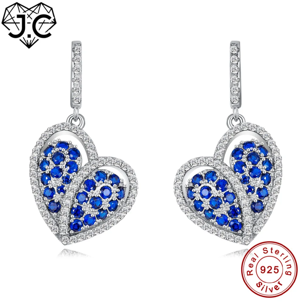 

J.C Ruby Spinel & Sapphire White Topaz Solid 925 Sterling Silver Earrings Charm Heart Shaped Fine ewelry Earrings for Women Love