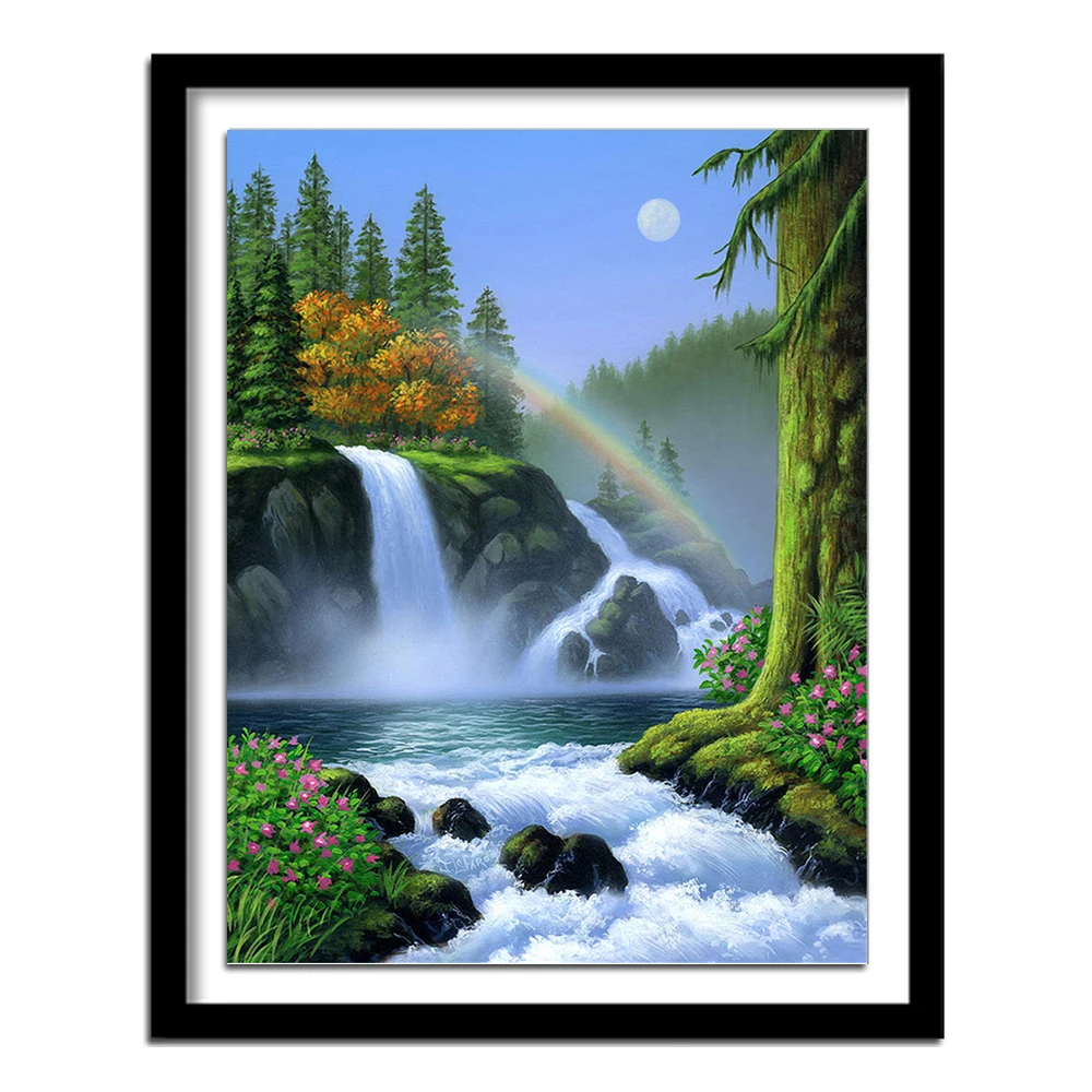 

diamant painting diamond round Scenery Picture Rhinestones Cross Stitch Diamond Embroidery Waterfall Full Square