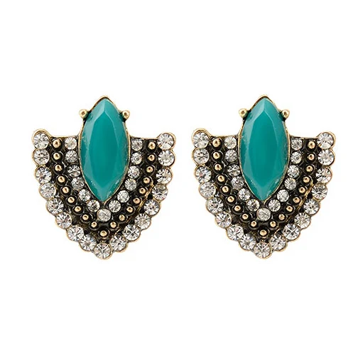 Brincos Vintage Медь Для женщин зеленый камень с украшением в виде кристаллов циркониевые амулеты массивные серьги со шпилькой, для Для женщин Модная бижутерия для девочек - Окраска металла: Покрытие антикварной бронзой