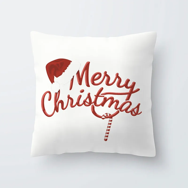 2 Квадратная льняная наволочка с надписью «Merry Christmas», наволочка с изображением Санта-лося и колокольчика для домашнего дивана, Рождественский Декор - Цвет: 2
