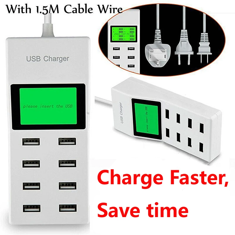 

Universal 8 USB Ports Led Display US EU UK Plug Charger Adapter Power Strip Adapter Socket Smart Charger For xiaomi