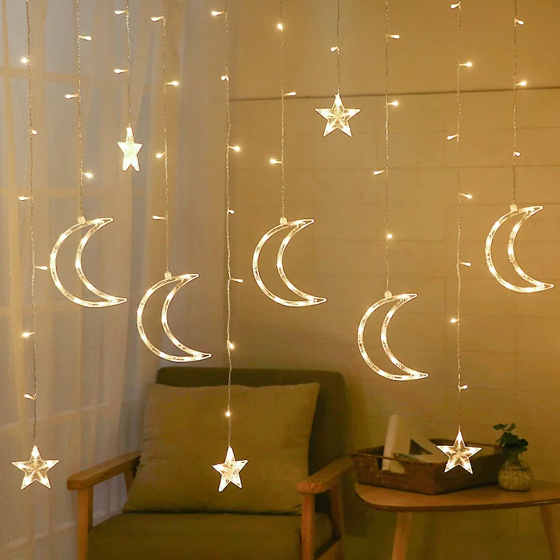 Фея светодио дный Шторы Строка Light Star Moon лампы теплый белый 220 В гирлянда света для