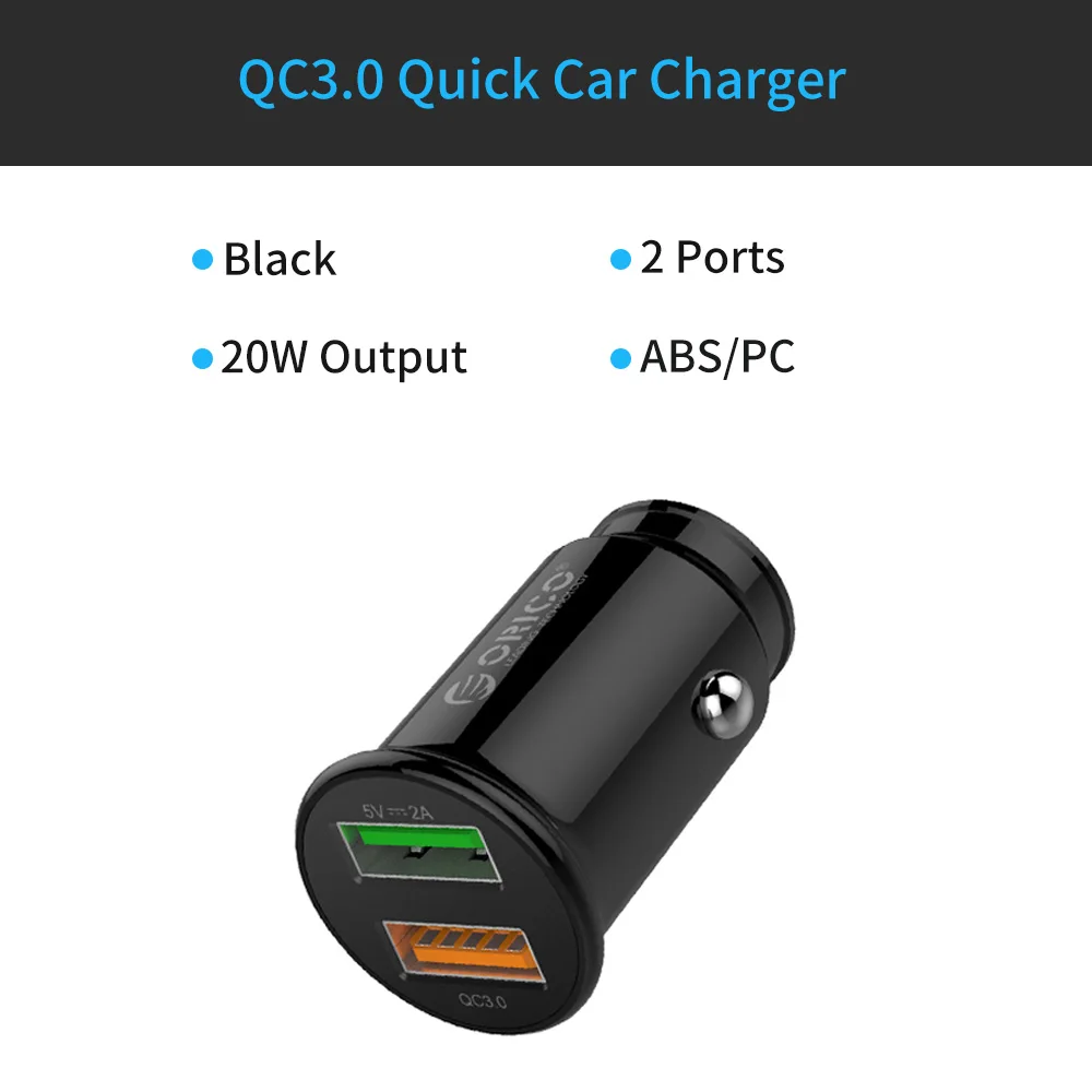 ORICO Mini USB Автомобильное зарядное устройство для мобильного телефона QC3.0 быстрое зарядное устройство адаптер с двумя usb-портами для планшета - Тип штекера: UPZ 20W Black