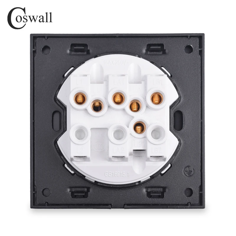 Coswall Luxurious 3 Gang Reset Switch Momentary Contact Switch Pulse Switch Wall Push Button Switch Black Aluminum Metal Panel