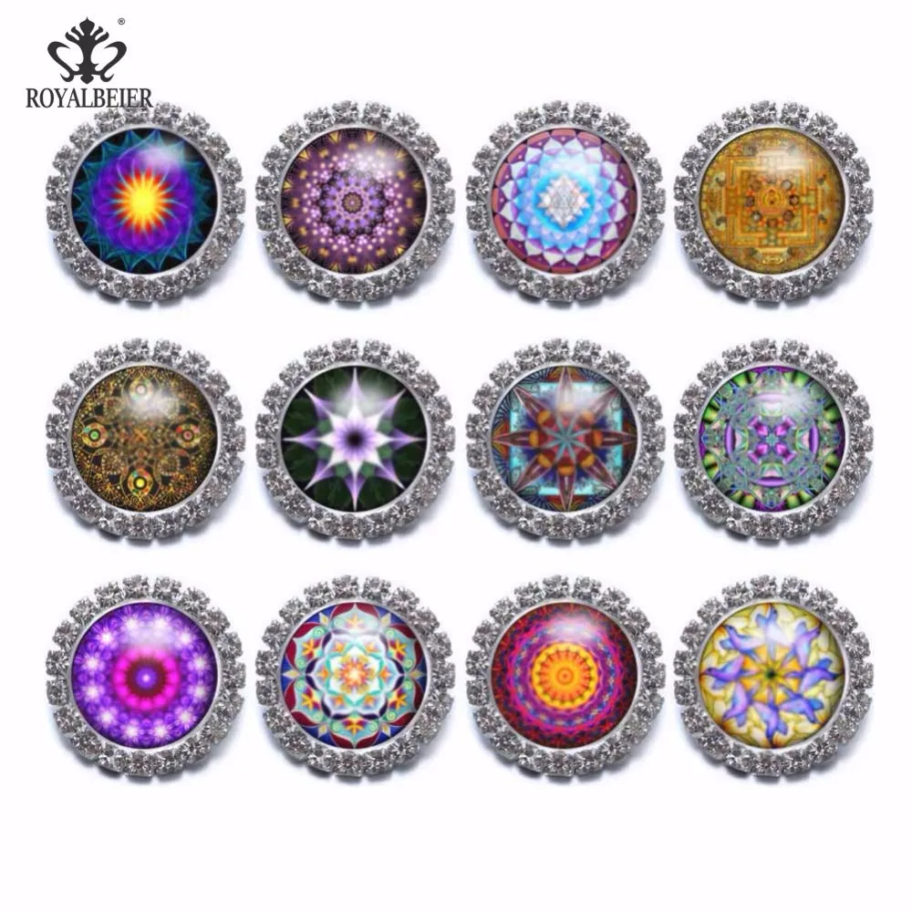 12pcs 18mm Snap Button Rhinestone Charms Bracelet Pink Exotic Kaleidoscope Flower Theme For 20mm Jewelry KZ0920e | Украшения и