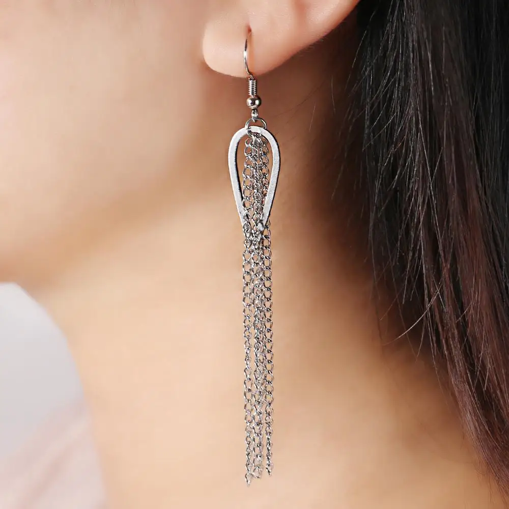 Индивидуальные Длинные бахрома из цепочек серьги нержавеющей стали на цепочке