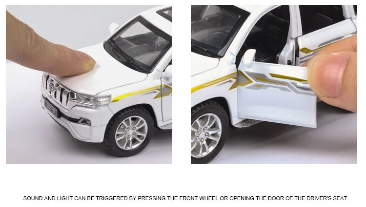 New Model 1/32 PRADO Simulated Off-road Vehicle Model 6 Open Doors, Sound and Light Echo Function Toy Car kids Collection