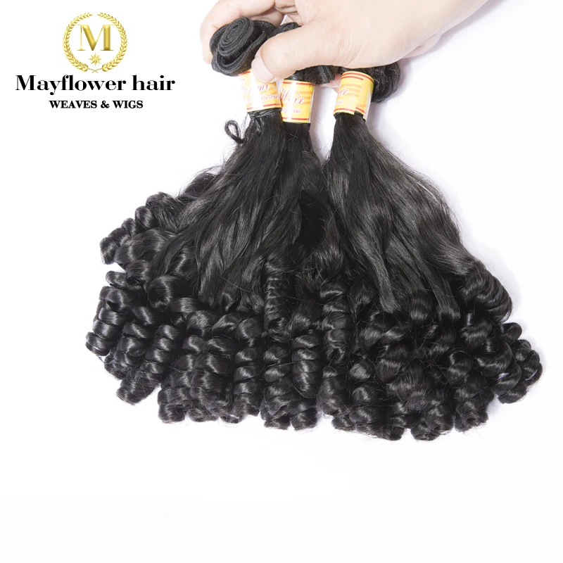 

Mayflower Funmi Hair 2/3 bundles Spring curl with 13x4" frontal for full head Double drawn Remy hair weft Natural black 8-18"