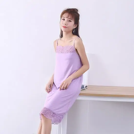 purple Женская ночная Пижама, платье, ночные рубашки, сексуальная хлопковая и кружевная ночная рубашка без рукавов, женские ночные рубашки размера плюс, женская ночная рубашка - Цвет: purple
