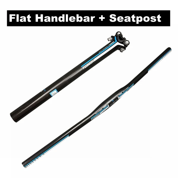 Flat Bar Seatpost TOSEEK синий 3 K углеродный велосипед плоский/стоячий Руль+ ствол+ велосипедная стойка для сиденья MTB руль набор горный велосипед запчасти - Цвет: Flat Bar Seatpost