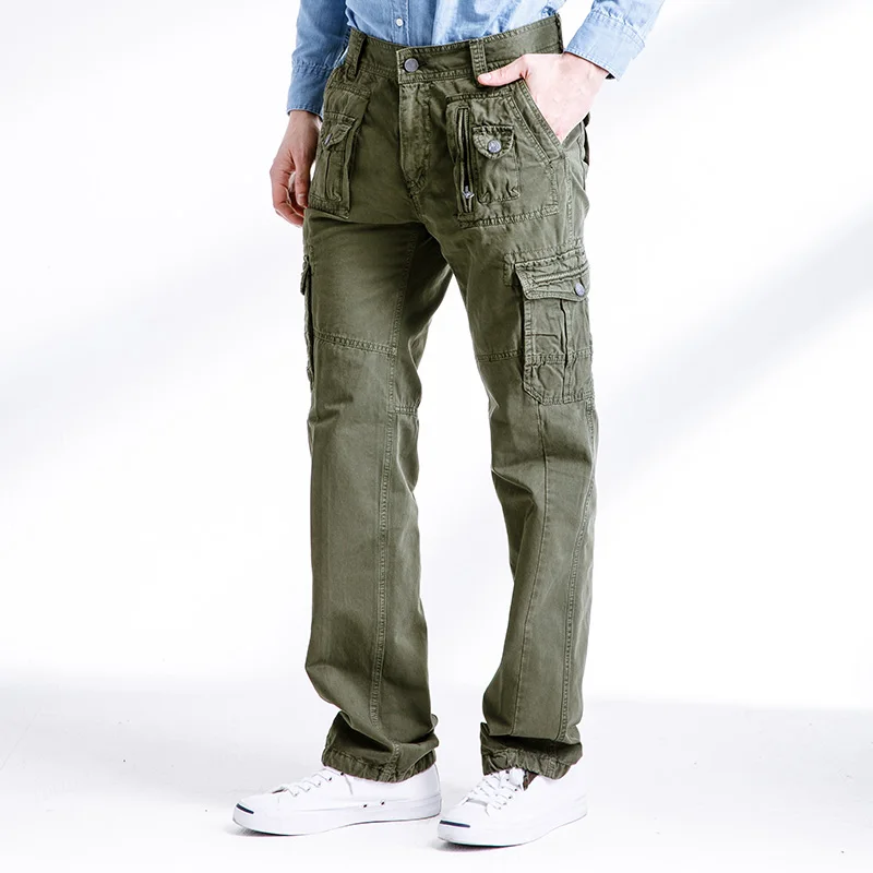 

drop shipping 2018 new autumn men casual cargo pants cotton solid color muti pockets overalls trousers 29-40 axp141