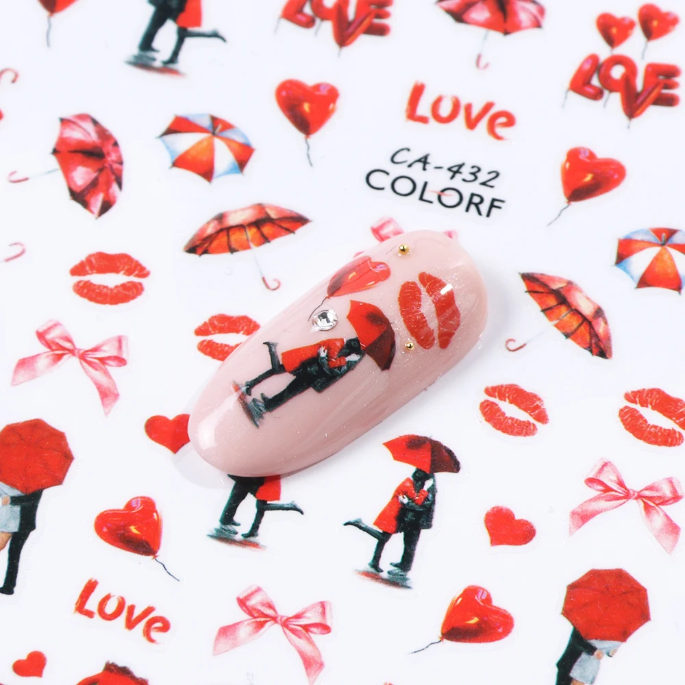 1 шт., стикеры 3D на ногти Nail Art, романтические наклейки на День святого Валентина, слайдер, губы, цветы, для путешествий, Переводные фольга, наклейки, французский маникюр, LACA428-436