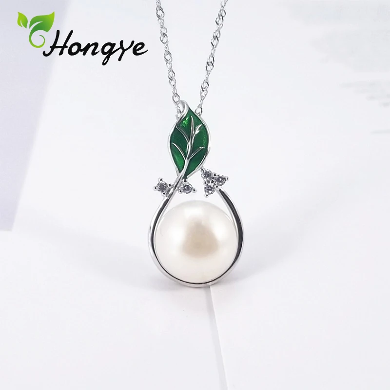 

2020 New Silver Color Green Leaf Pendant Necklaces for Women Collars Fashion Jewelry Collarbone Real Pearl Necklace Wholesale