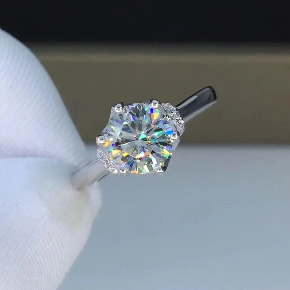 Круглое серебряное кольцо с муассанитом 1ct D VVS роскошное женское