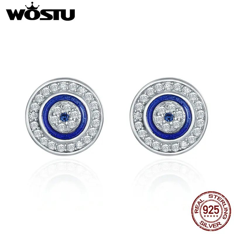 WOSTU,, 925 пробы, серебряные, голубые глаза, Самсары, круглые серьги-гвоздики для женщин, модные ювелирные изделия на удачу, подарок FIE148