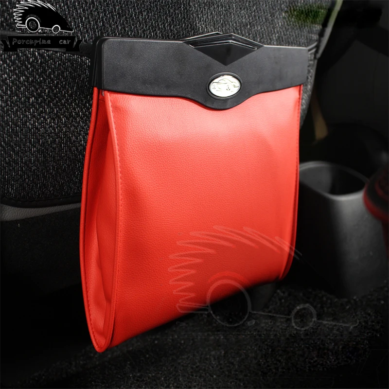 

Genuine Leather With LED light Hanging Car Trash Bag Can Premium Waterproof Litter Garbage Bag Organizer Dustbin Storage Holder