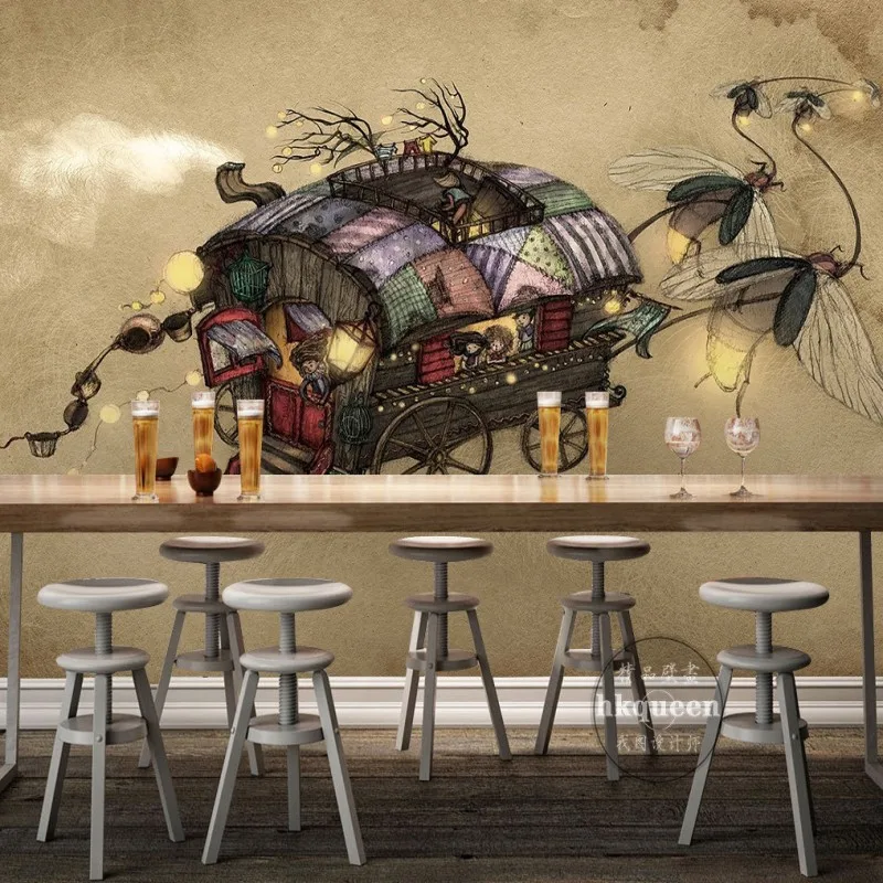 

3D photo wallpaper Scandinavian retro abstract cartoon background bedroom living room wallpaper 3D bathroom restaurant mural