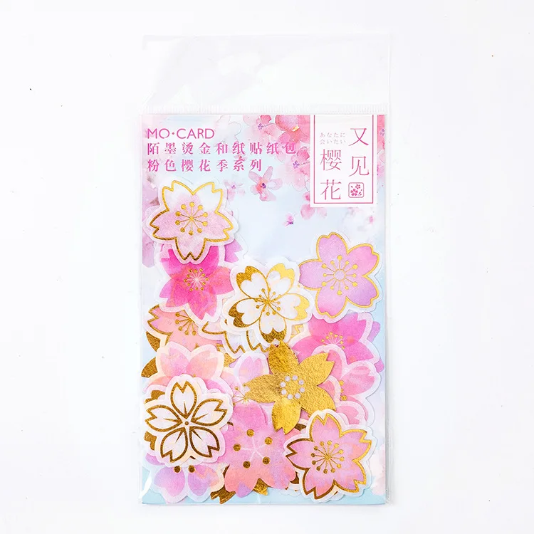 

Pink Cherry Flower Season Gilding Decorative Stationery Stickers Scrapbooking DIY Diary Album Stick Lable
