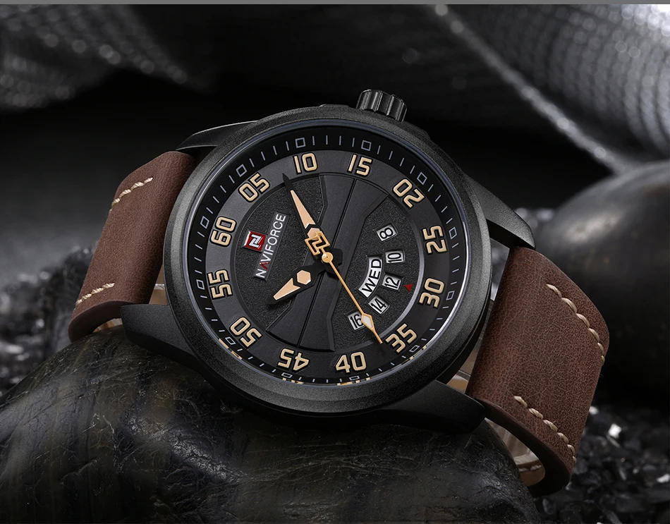 NAVIFORCE мужские часы с датой и неделей, спортивные мужские часы, Топ бренд, Роскошные военные армейские бизнес часы из натуральной кожи, кварцевые мужские часы 9124