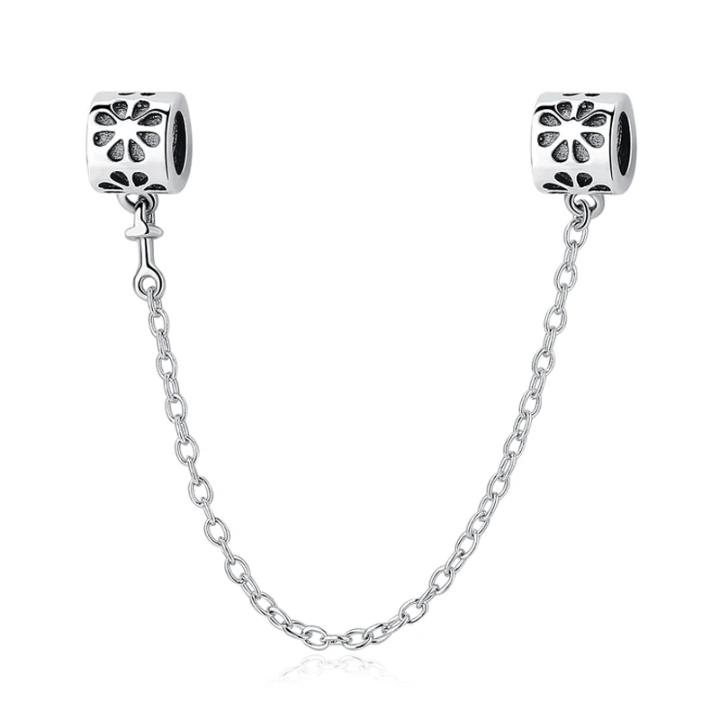 Silver Floral Бусины из стерлингового серебра 925, Очаровательная цепочка в виде маргаритки, подвеска в виде сердца, розовое золото, подходит для браслетов Pandora, Женские Ювелирные изделия Diy - Цвет: Silver Floral