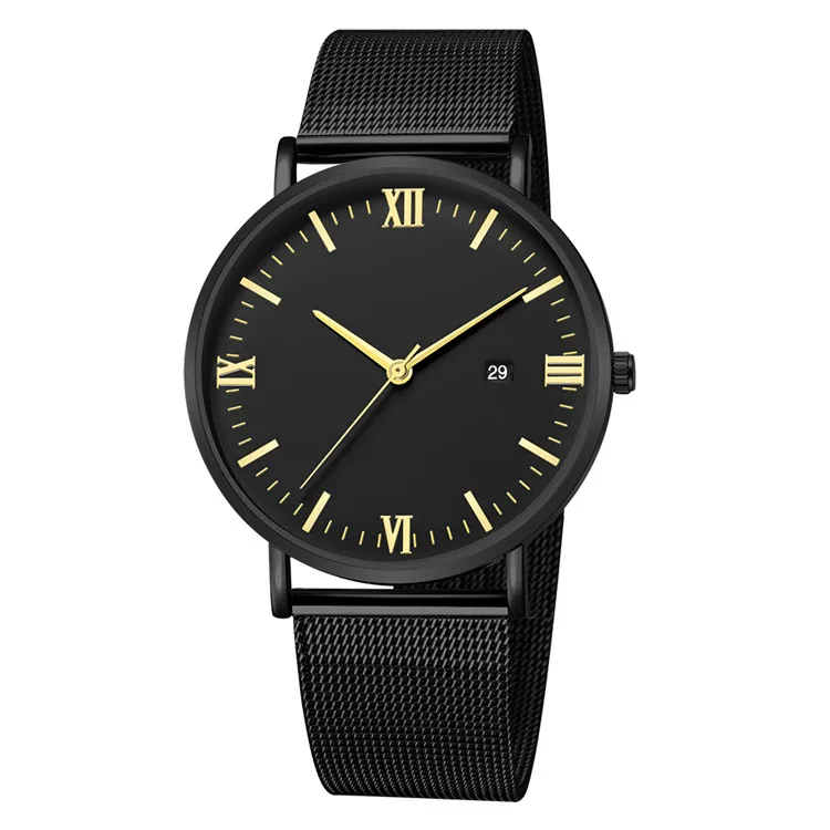 black gold Relogio Masculino модные римские цифровые часы мужские Лидирующий бренд кварцевые часы из нержавеющей стали с сетчатым РЕМЕШКОМ НАРУЧНЫЕ ЧАСЫ erkek kol saati - Цвет: black gold