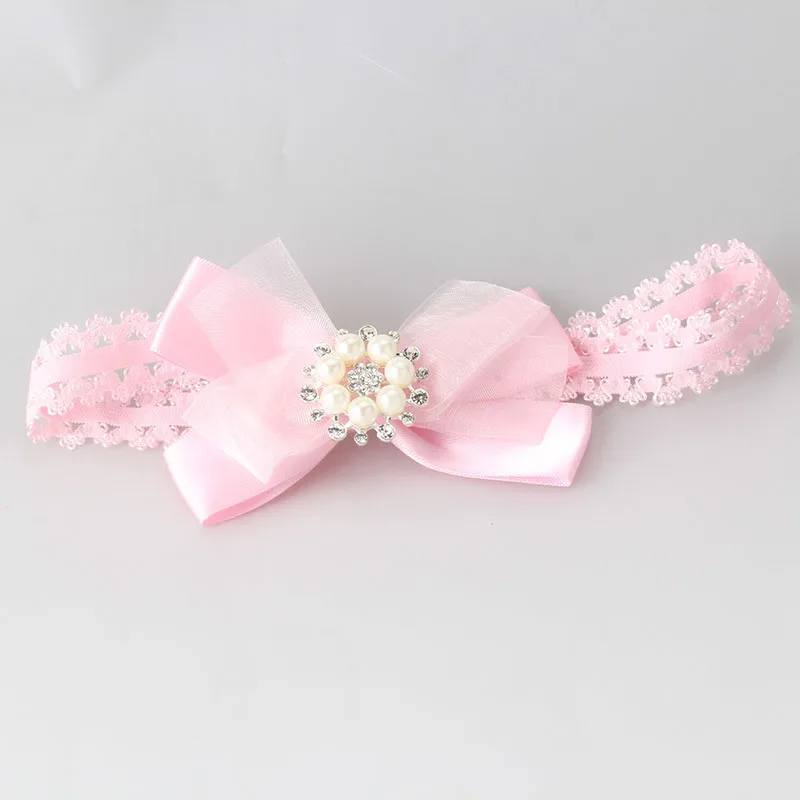 M MISM/Лидер продаж Новинка Детская повязка на голову с кружевным бантом и стразами