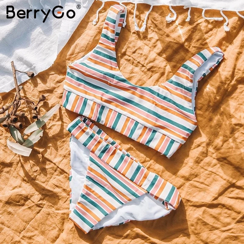 BerryGo, сексуальный, пуш-ап, из двух частей, женский купальник, в полоску, летний, пляжный купальник, Повседневный, праздничный, женский купальник, комплект бикини