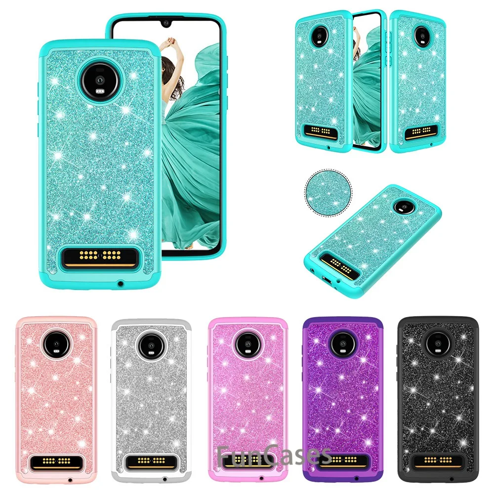 2 in1Rhinestone блеск кремния Пластик для Motorola Moto Z4 Играть чехол стежка противоударный