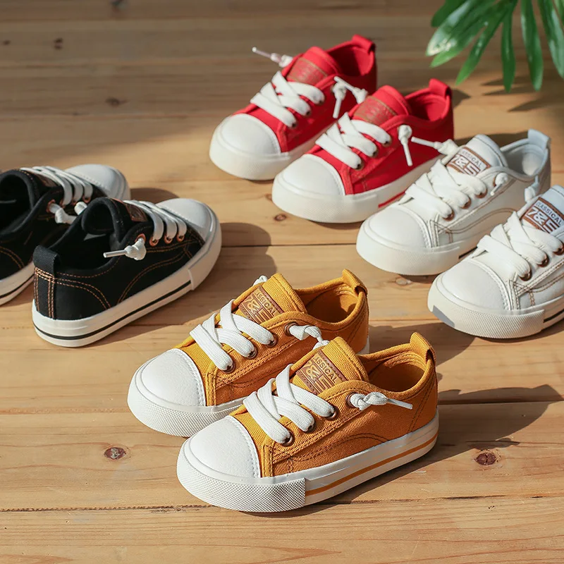 

2019 New Unisex Boys Girls Lace-Up Canvas Casual shoes Fashion Sneakers Slip On Soft Bottom Kids Flat Sport Children School Shoe
