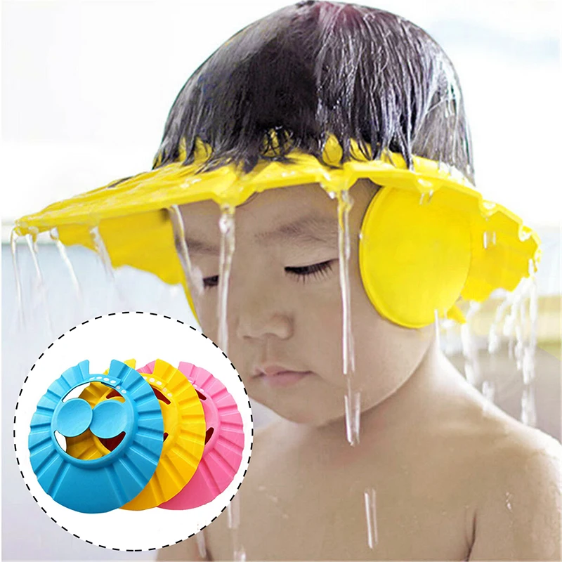 New Creative Funny Children Waterproof Cap Safe Baby Shower Cap Kids Bath Visor Hat Adjustable Baby Shower Cap Protect Eyes Hair