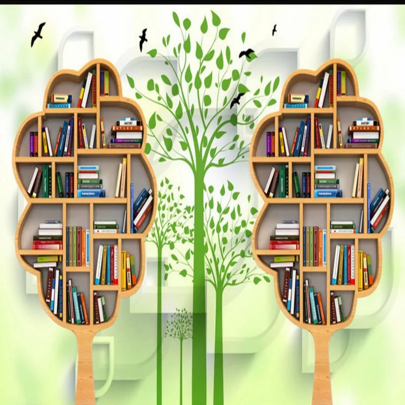 Обои 3d креативный книжный шкаф лес современный минималистский ТВ фон настенная